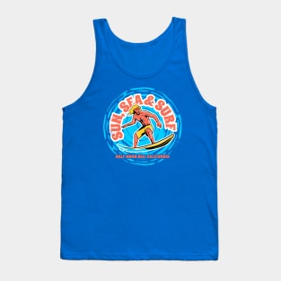 Vintage Sun, Sea & Surf Half Moon Bay, California // Retro Surfing // Surfer Catching Waves Tank Top